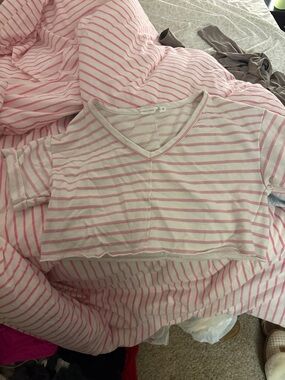 Striped Pink & White V-Neck Crop Top